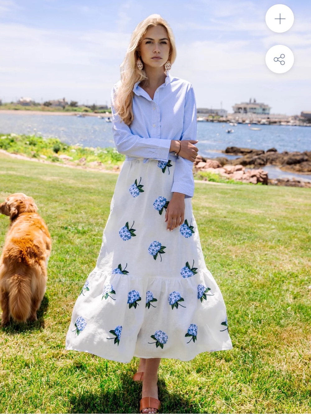 Kiel James Patrick Hydrangea Embroidered Linen Skirt in White - Picture 1 of 9